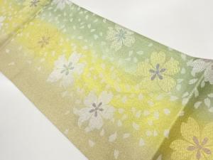 縞に桜模様織出し袋帯